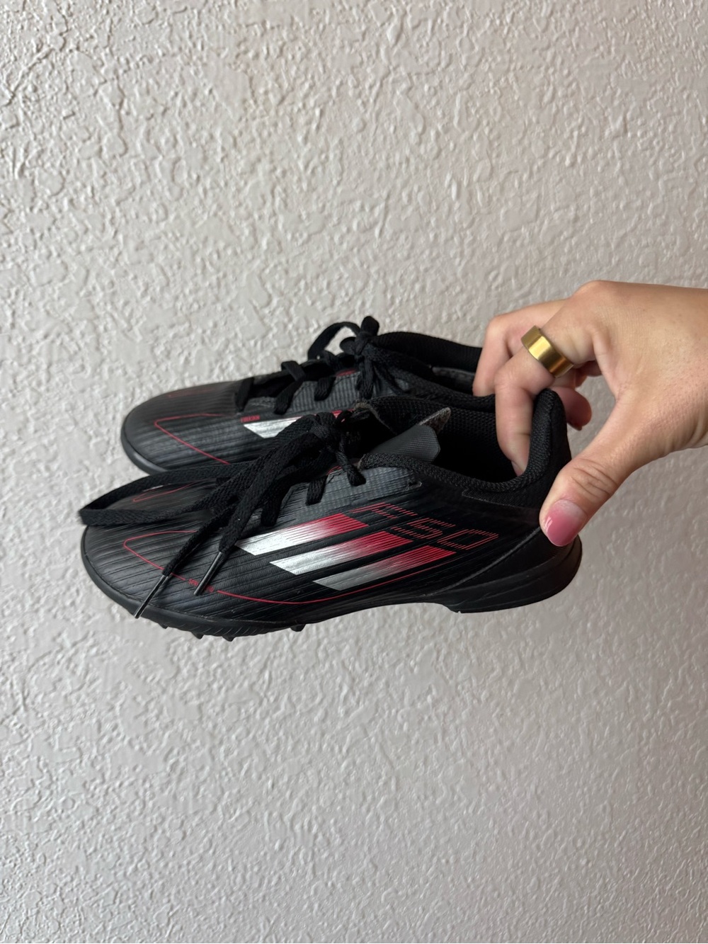 Adidas Kids Black & Red Soccer turf Cleats